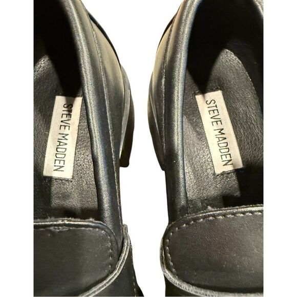Steve Madden Black Leather Chunky Platform Flats - Picture 3 of 7